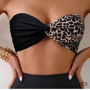 SHEIN Leopard Print Twist Bandeau Top